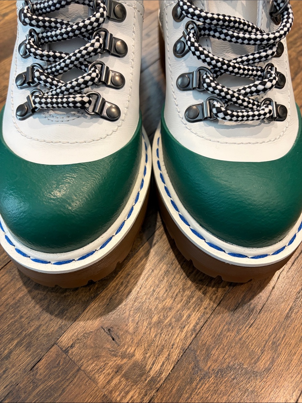 Prada White Leather Lace-Up Boots with Green Toe - Picture 16 of 16